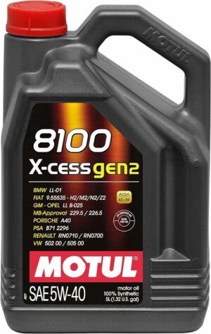 Motul 109776 8100 X-Cess Gen2 5W-40 Motor Oil 5-Liter Bottle